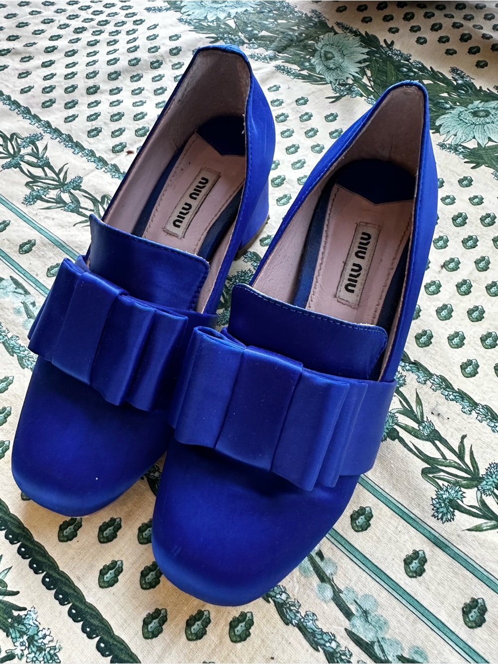 Miu Miu Satin Royal Blue Bow-Front Round Toe Low Heel **Stunners!**